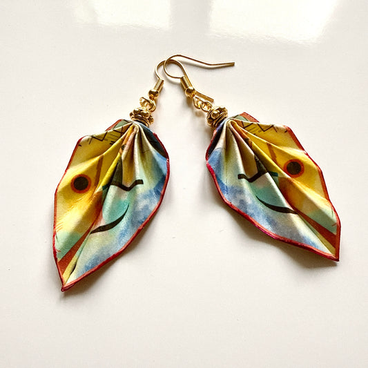 Kandinsky Origami Leaf Earrings: Handmade Paper Jewelry