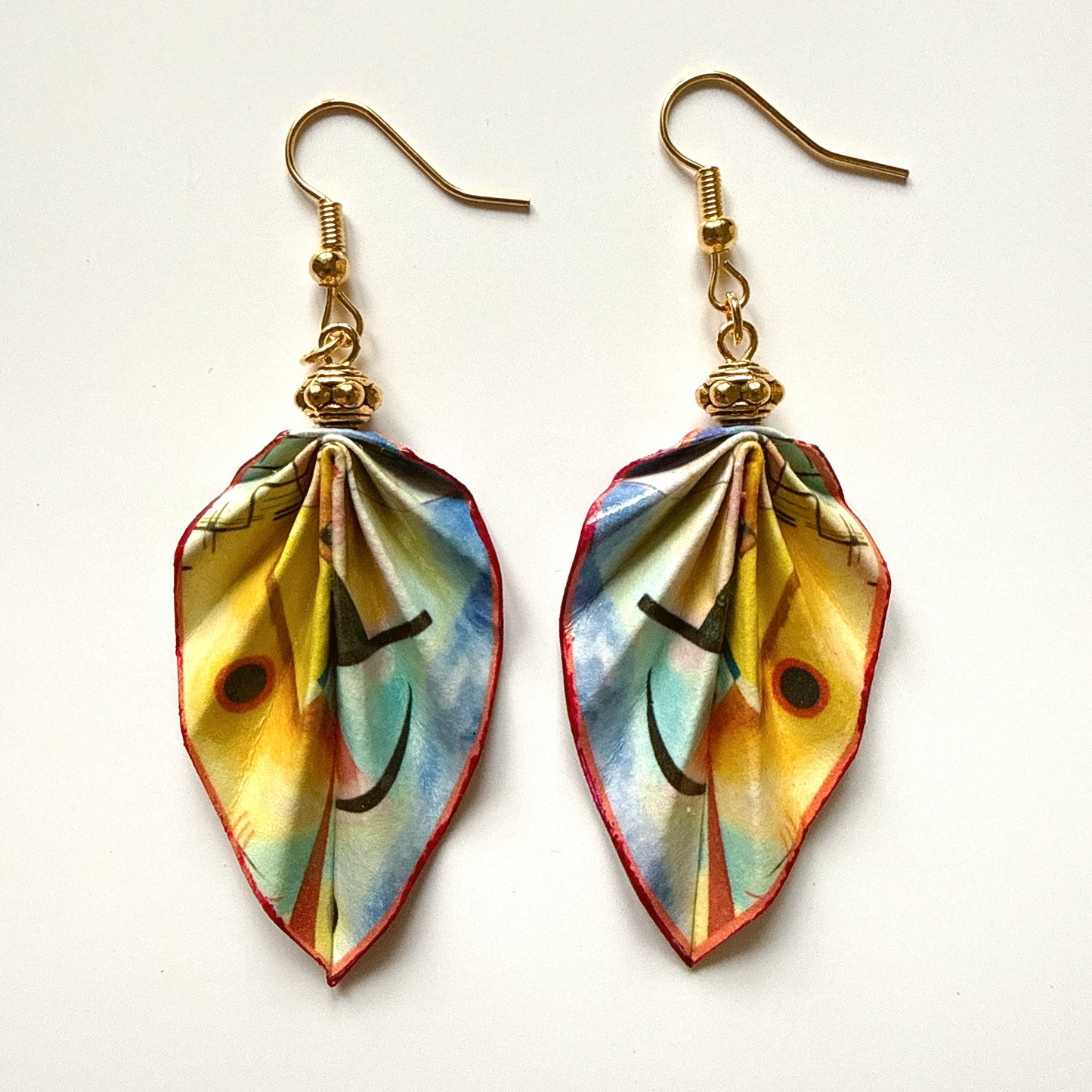 Kandinsky Origami Leaf Earrings: Handmade Paper Jewelry