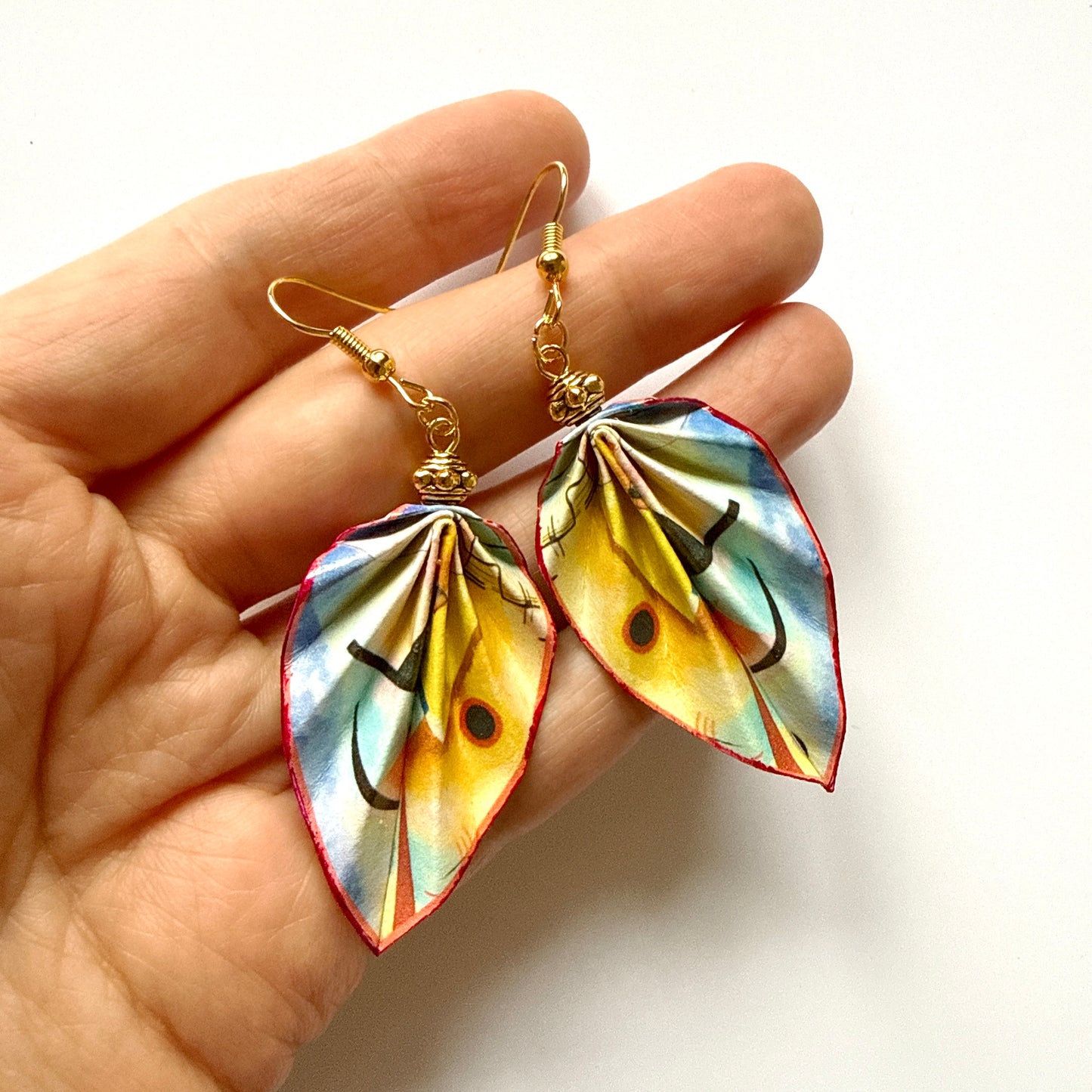 Kandinsky Origami Leaf Earrings: Handmade Paper Jewelry