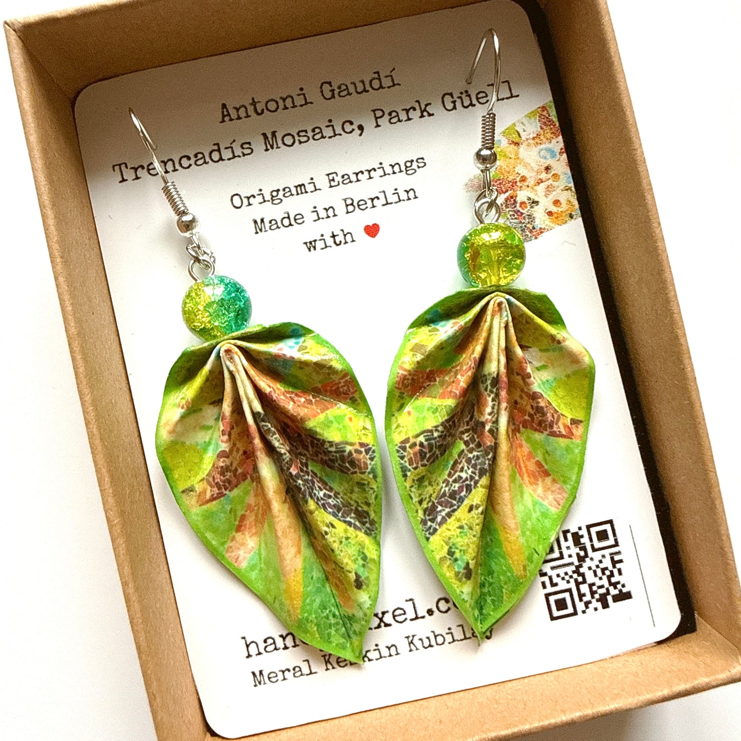 Origami Leaf Earrings: Handmade Paper Jewelry Gaudi's Sun