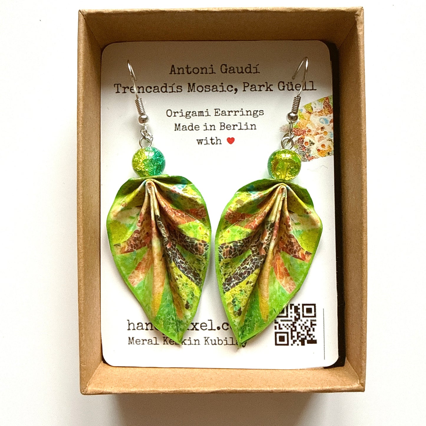 Origami Leaf Earrings: Handmade Paper Jewelry Gaudi's Sun