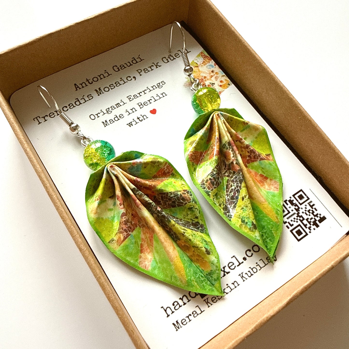 Origami Leaf Earrings: Handmade Paper Jewelry Gaudi's Sun