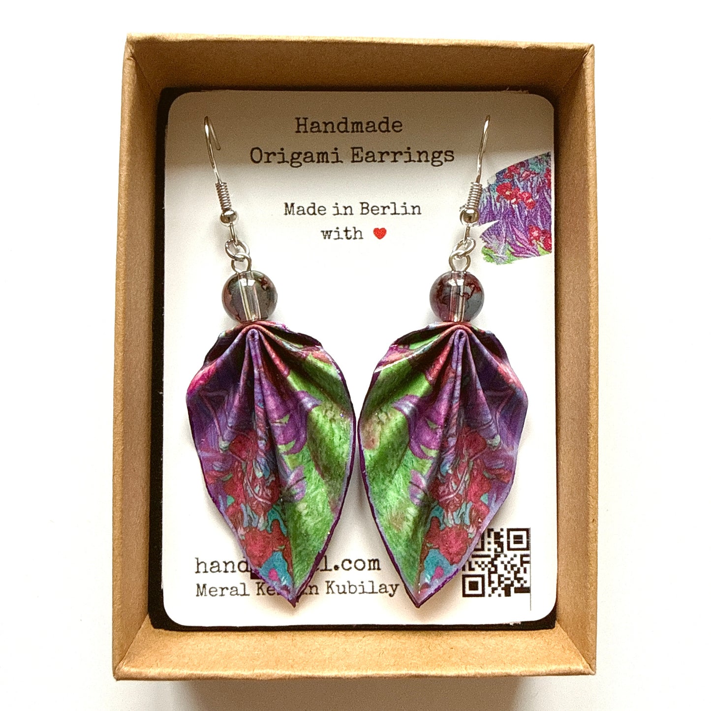 Origami Leaf Earrings – Minimalist Handmade Paper Jewelry with Glossy Protective Finish