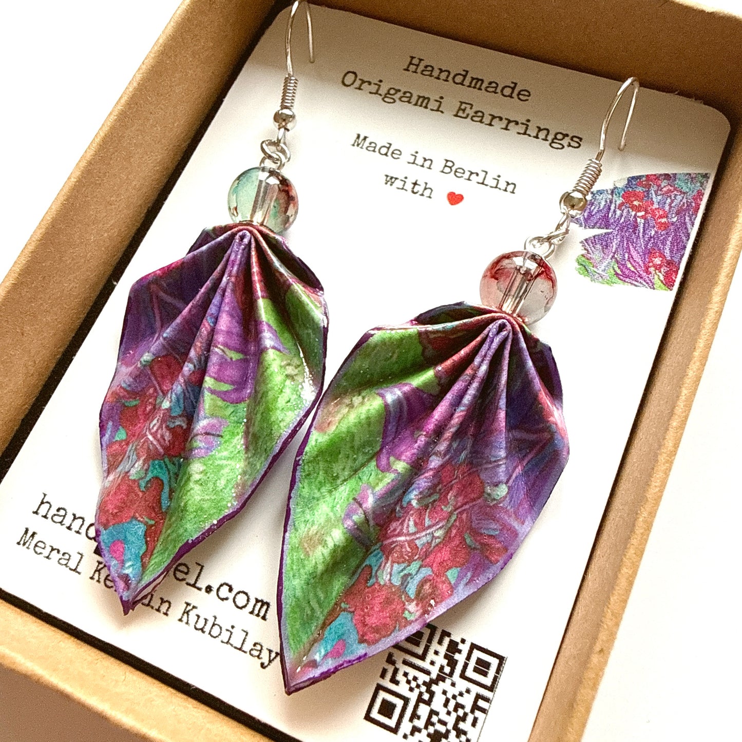 Origami Leaf Earrings – Minimalist Handmade Paper Jewelry with Glossy Protective Finish