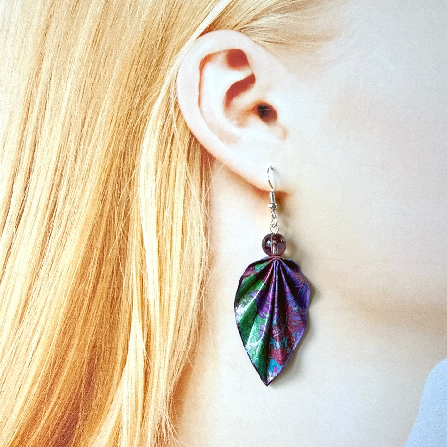 Origami Leaf Earrings – Minimalist Handmade Paper Jewelry with Glossy Protective Finish