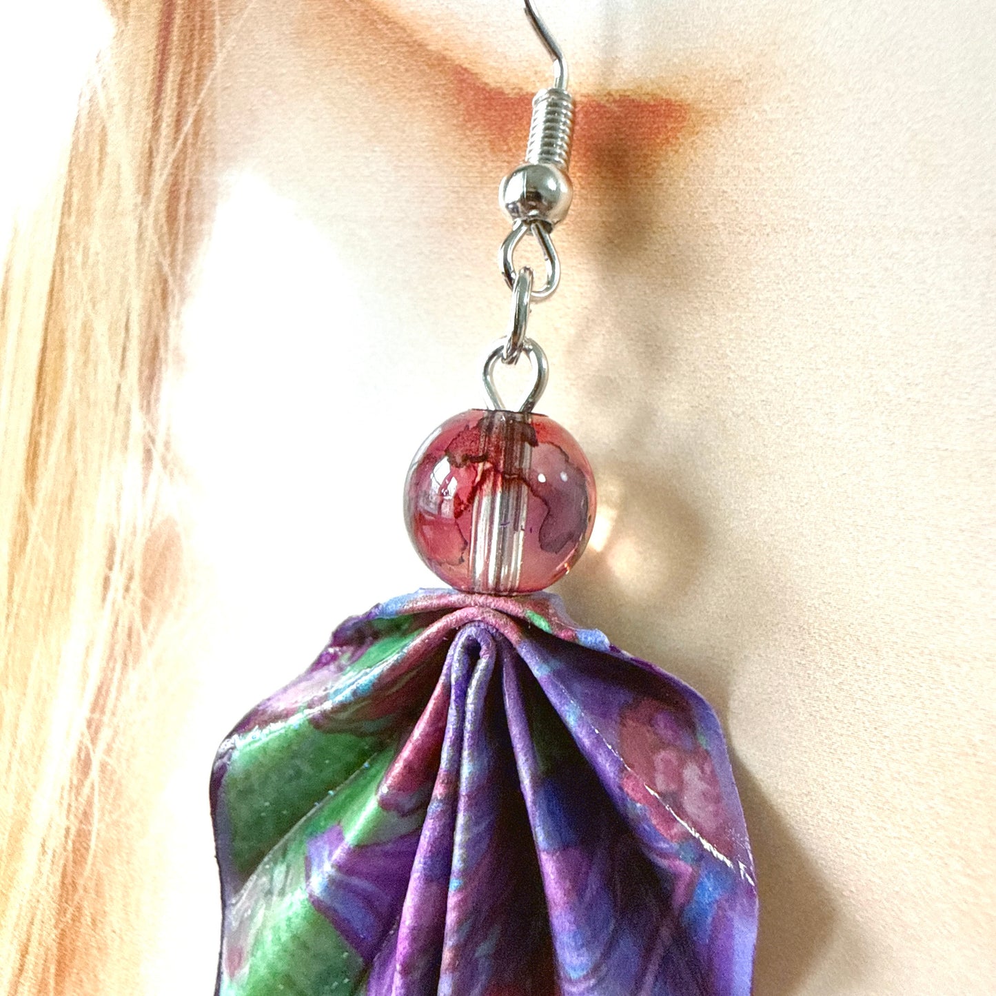 Origami Leaf Earrings – Minimalist Handmade Paper Jewelry with Glossy Protective Finish