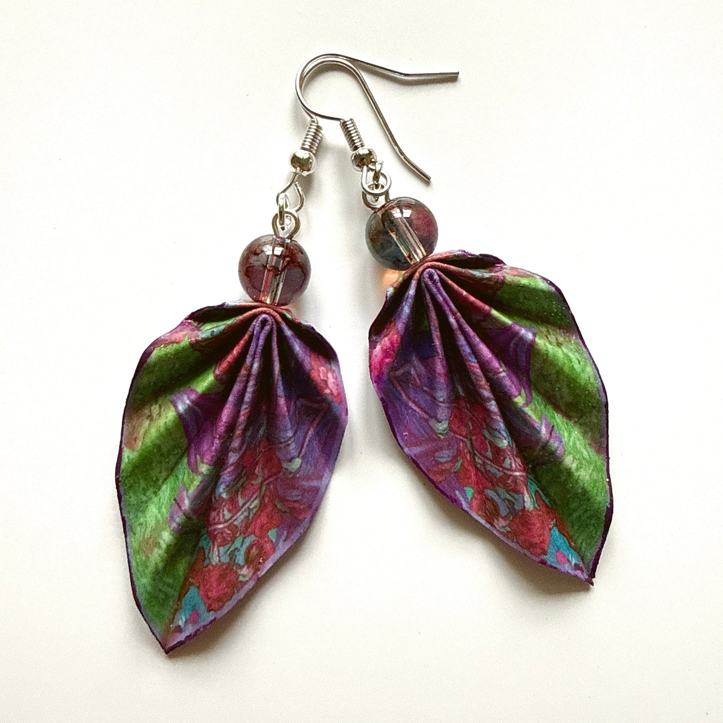 Origami Leaf Earrings – Minimalist Handmade Paper Jewelry with Glossy Protective Finish