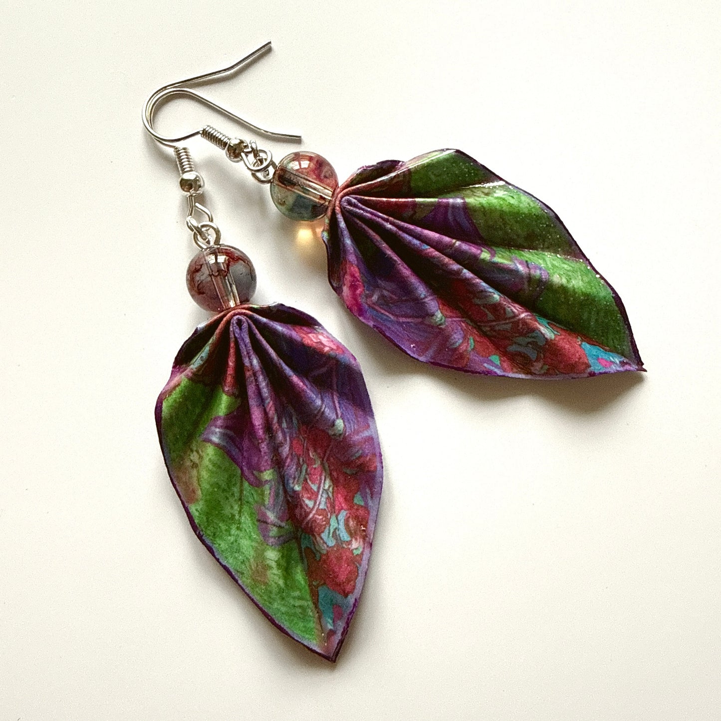 Origami Leaf Earrings – Minimalist Handmade Paper Jewelry with Glossy Protective Finish