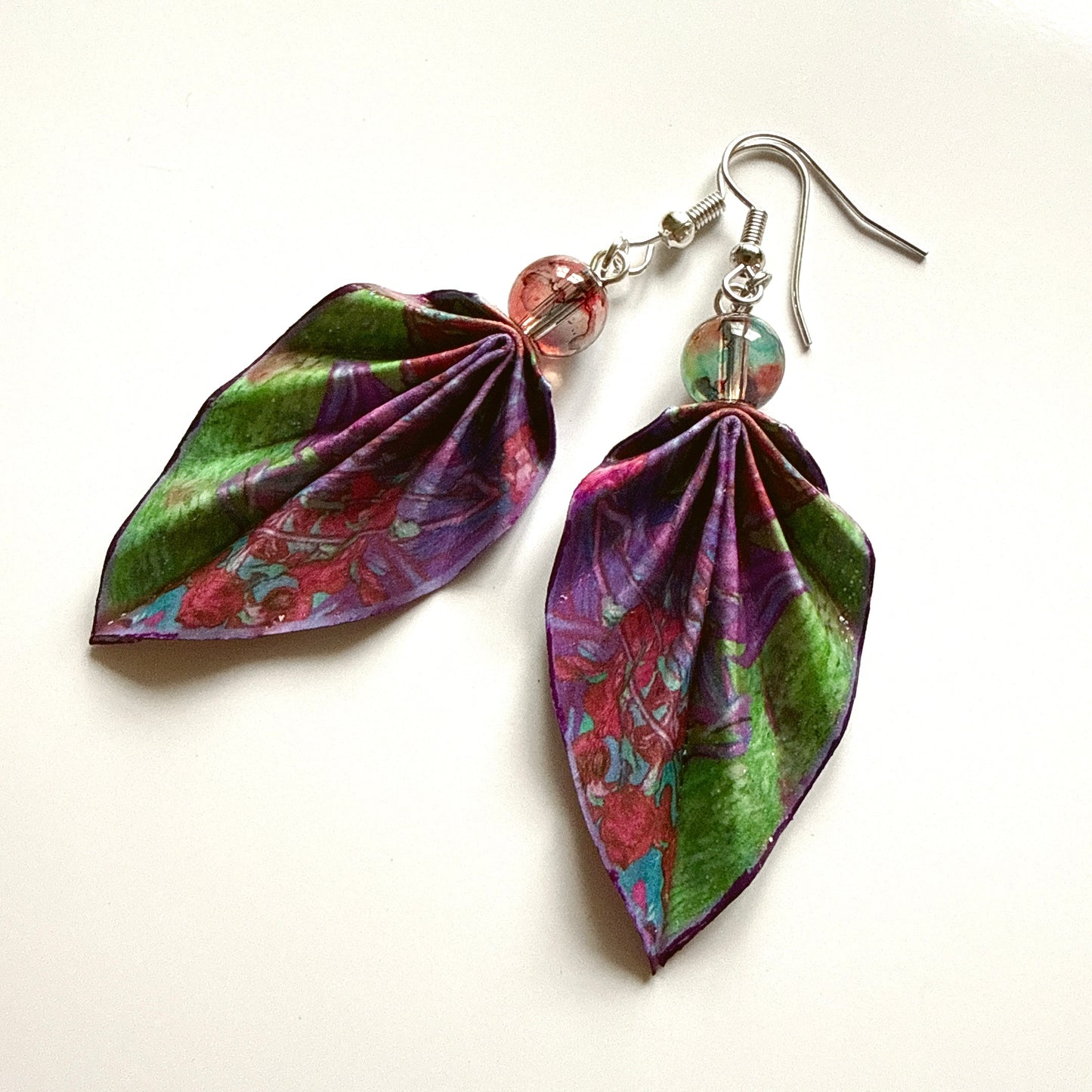 Origami Leaf Earrings – Minimalist Handmade Paper Jewelry with Glossy Protective Finish