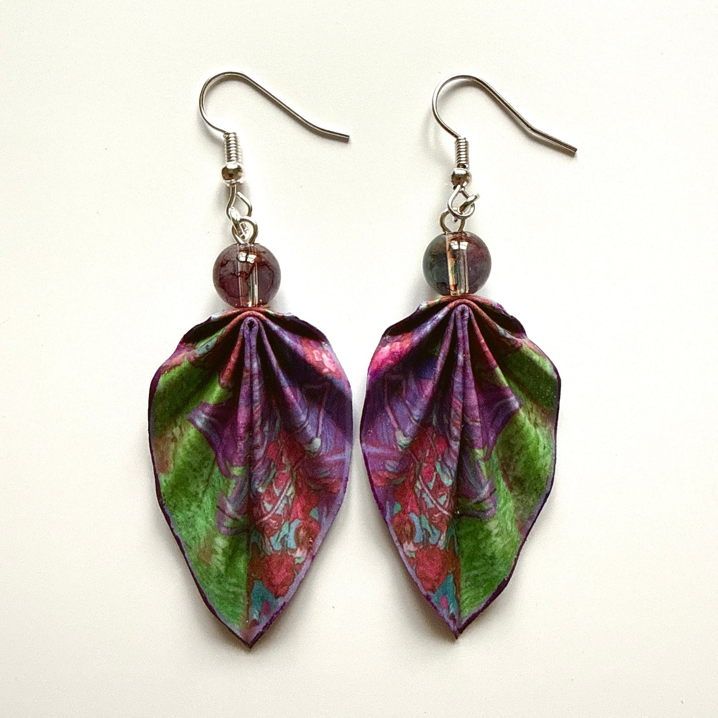 Origami Leaf Earrings – Minimalist Handmade Paper Jewelry with Glossy Protective Finish
