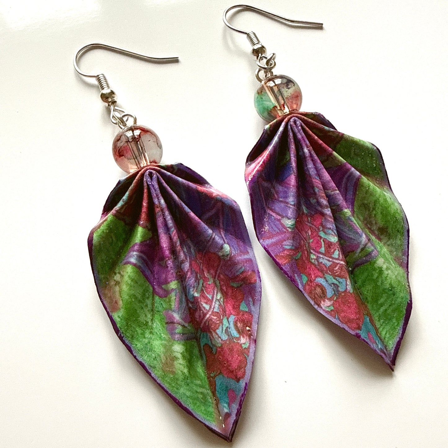 Origami Leaf Earrings – Minimalist Handmade Paper Jewelry with Glossy Protective Finish