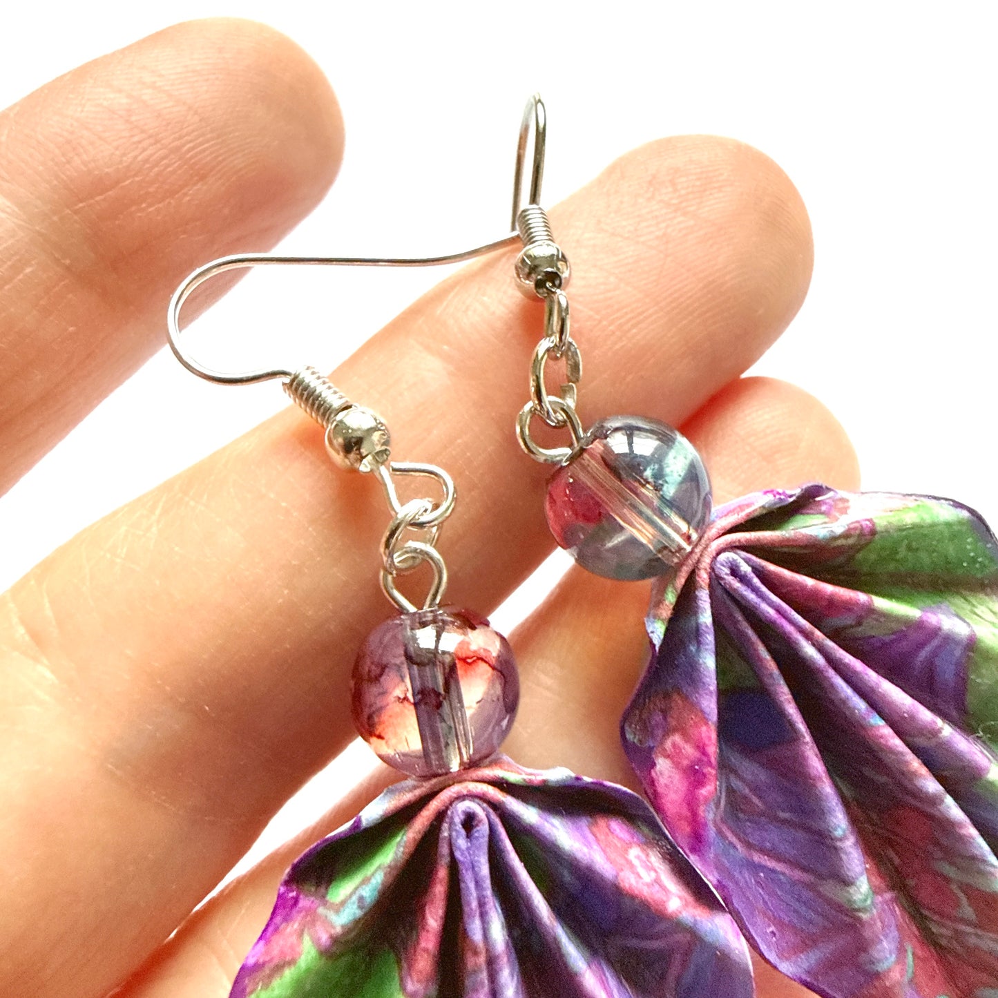 Origami Leaf Earrings – Minimalist Handmade Paper Jewelry with Glossy Protective Finish