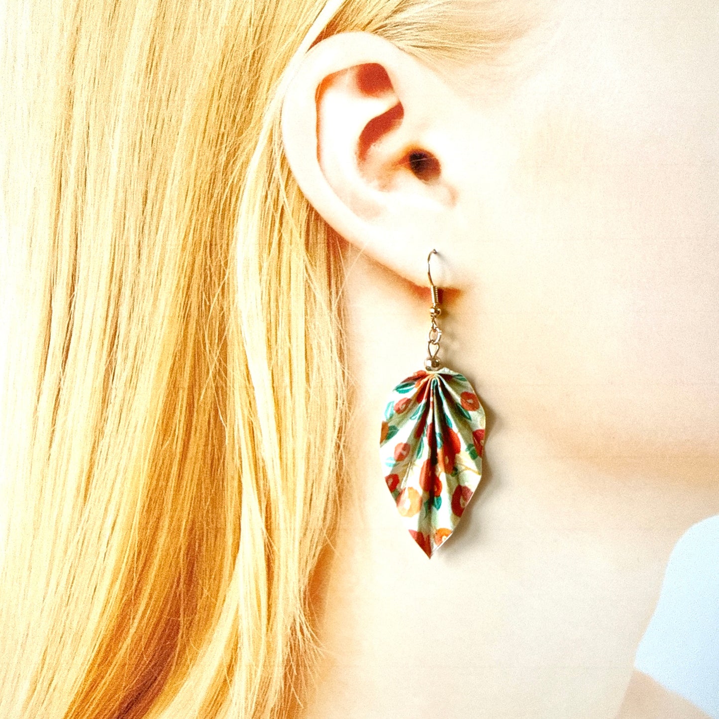 Origami Leaf Earrings Flower – Lightweight Handmade Paper Jewelry