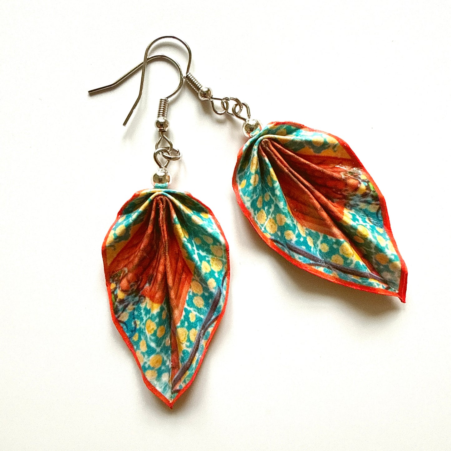 Boucles d'oreilles Feuille d'Origami : Bijoux en papier faits main
