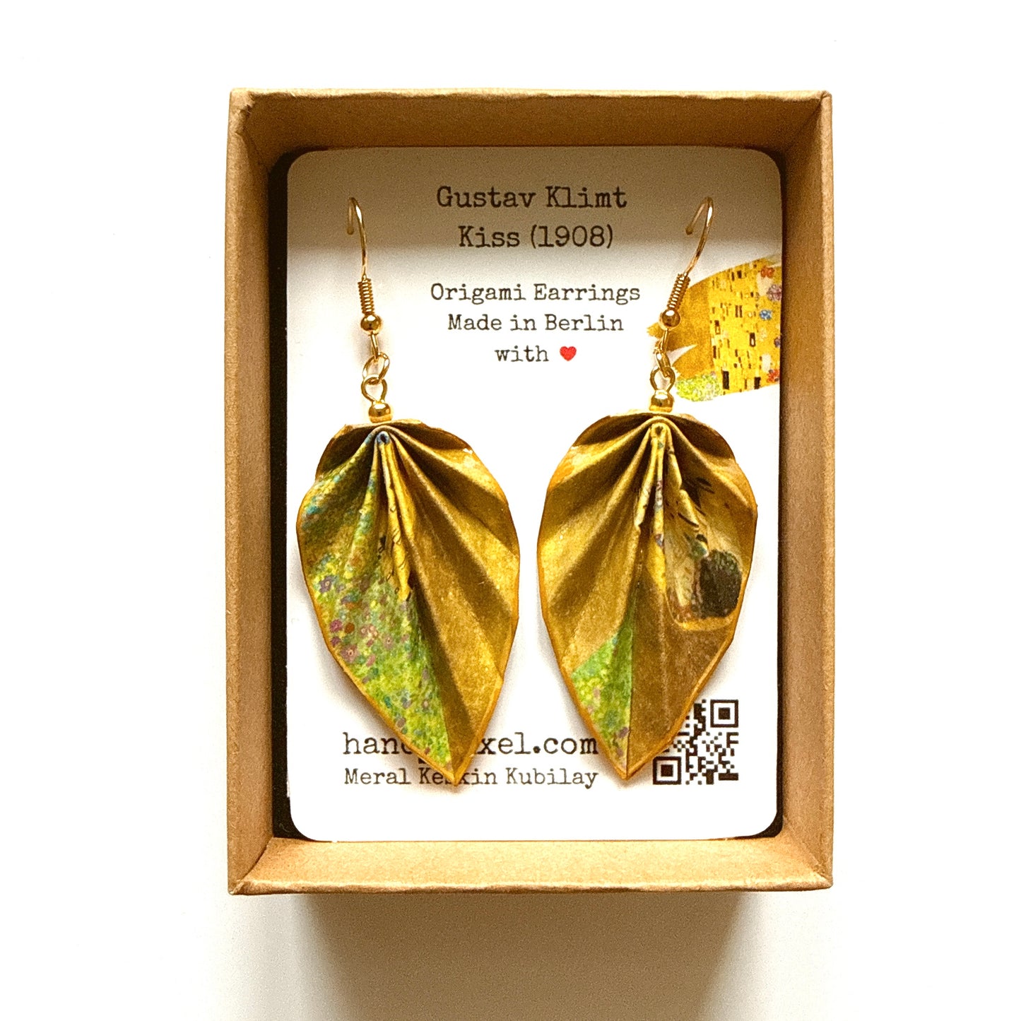 Gustav Klimt’s Kiss Painting : Origami Leaf Earrings Gift