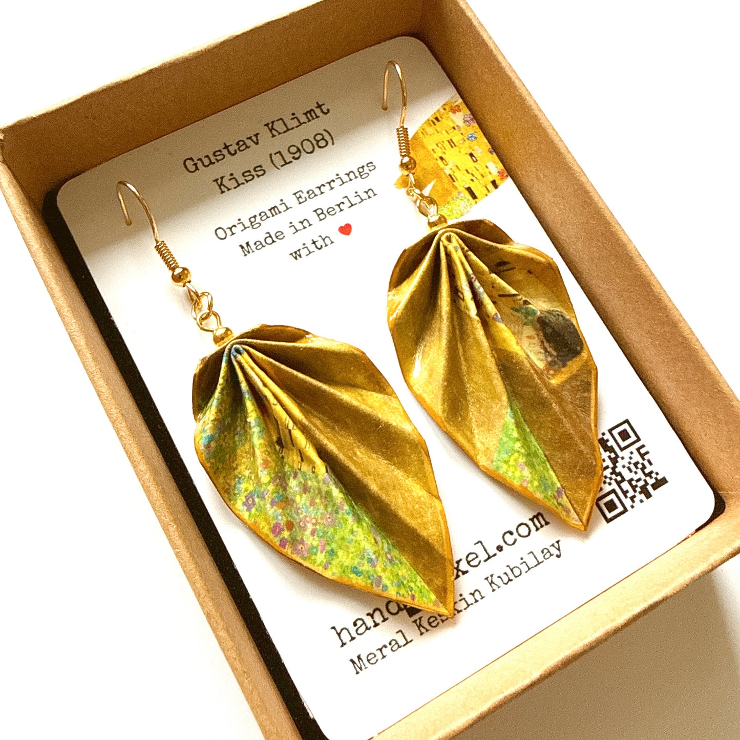 Gustav Klimt’s Kiss Painting : Origami Leaf Earrings Gift