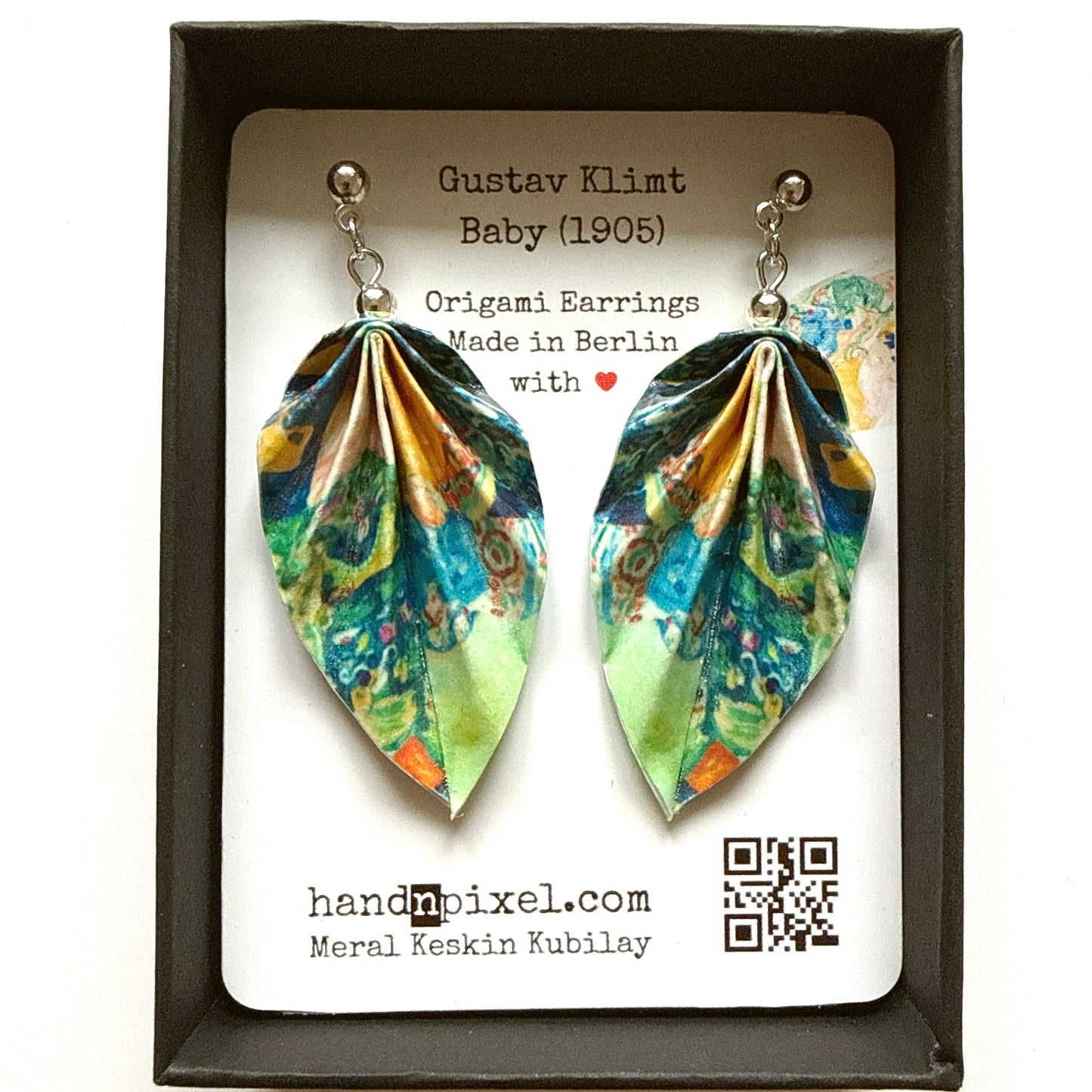 Gustav Klimt’s Baby Painting : Origami Leaf Earrings Gift