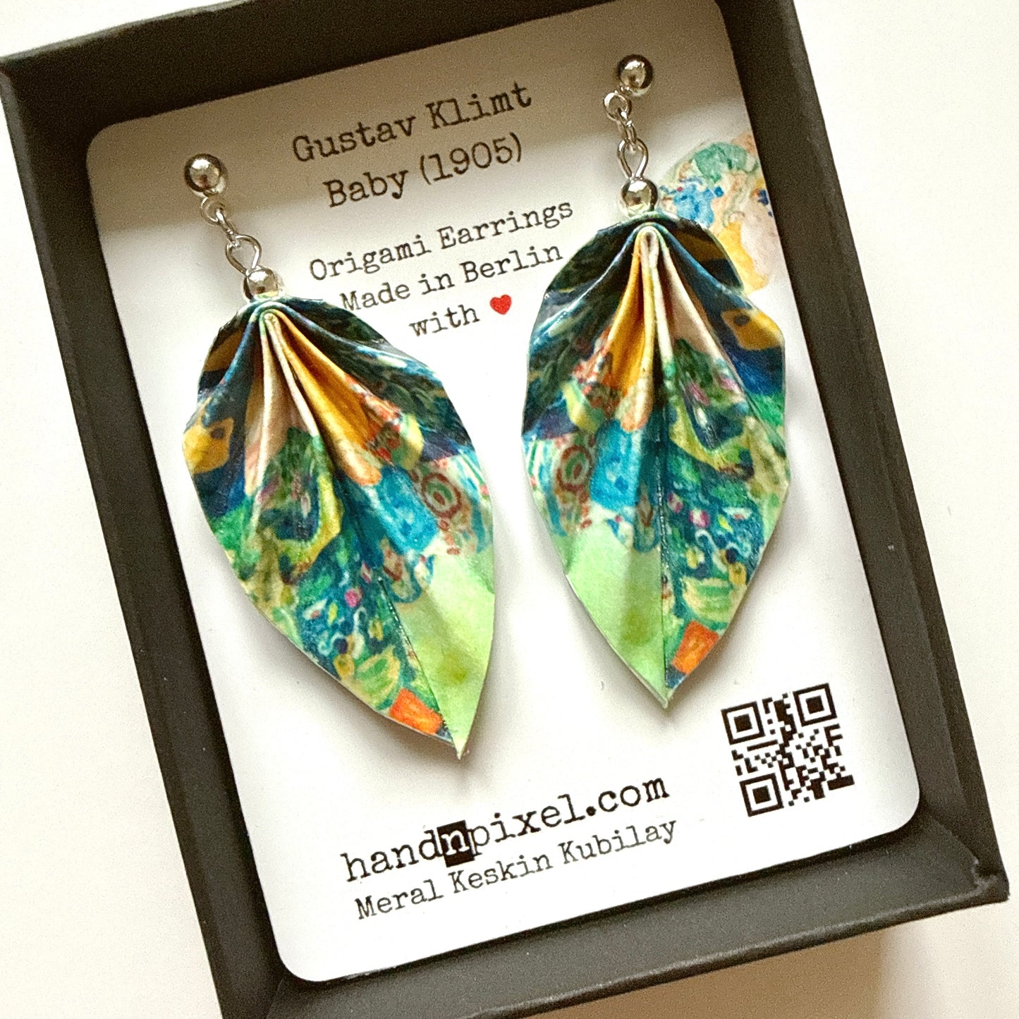 Gustav Klimt’s Baby Painting : Origami Leaf Earrings Gift
