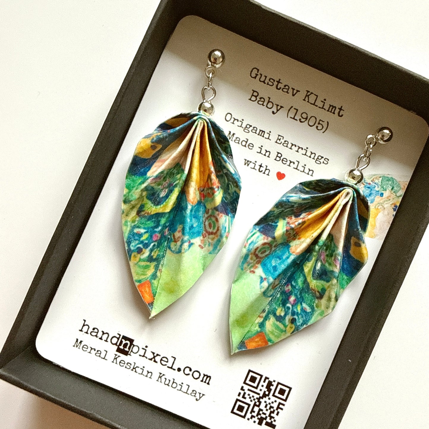 Gustav Klimt’s Baby Painting : Origami Leaf Earrings Gift