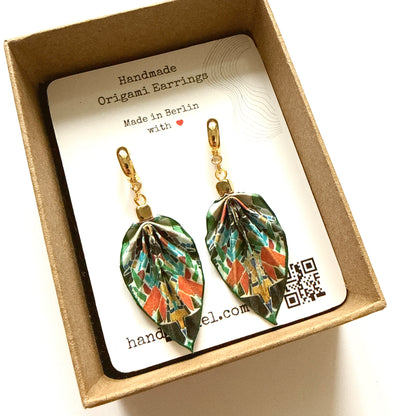 Origami Leaf Earrings Quiet : Handmade Paper Jewelry, Lightweight Paper Gift
