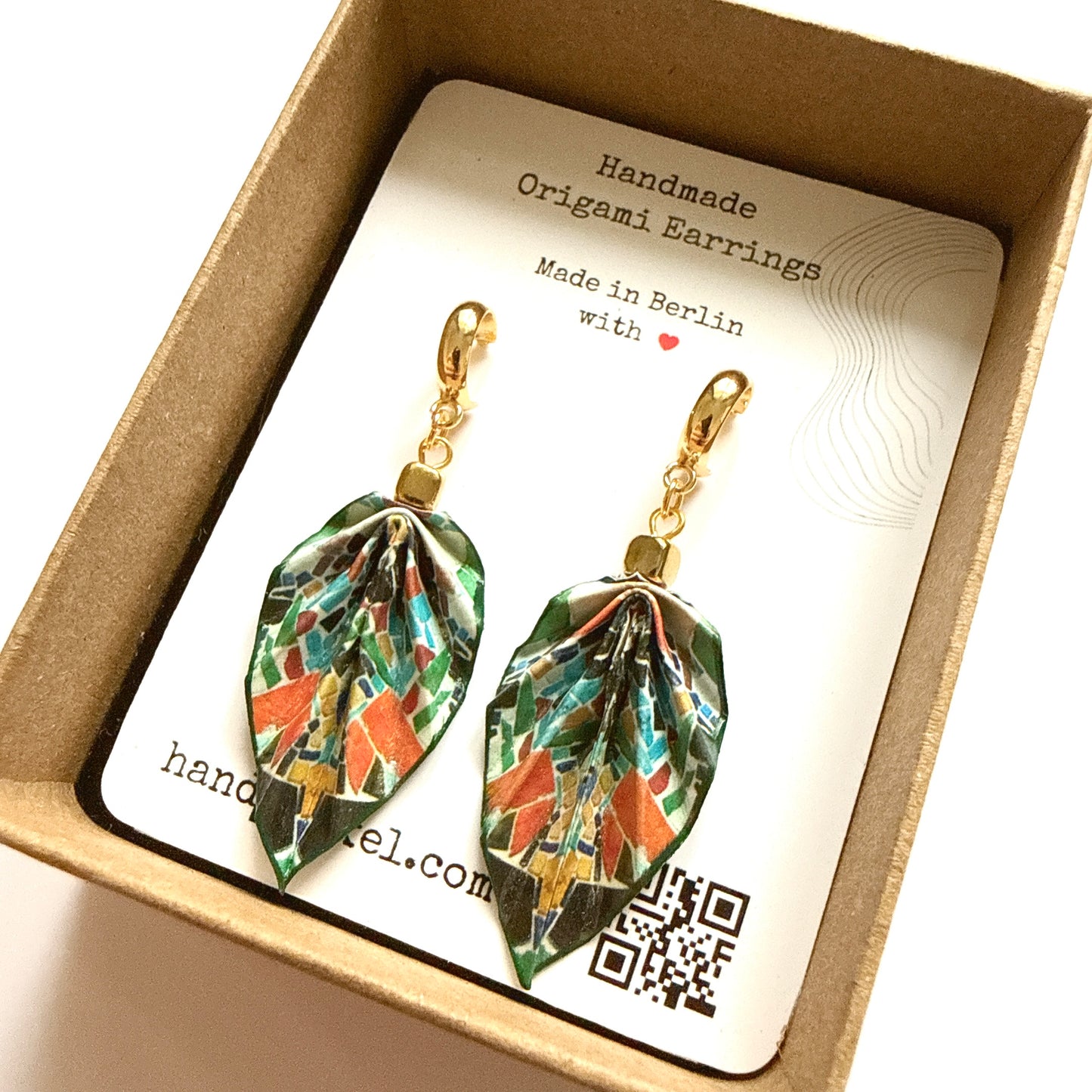 Origami Leaf Earrings Gift: Handmade Paper Jewelry -  Antoni Gaudí’s Trencadis Mosaic