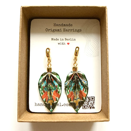 Origami Leaf Earrings Quiet : Handmade Paper Jewelry, Lightweight Paper Gift