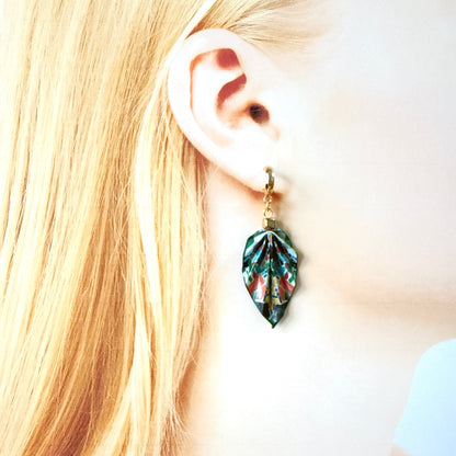 Origami Leaf Earrings Quiet : Handmade Paper Jewelry, Lightweight Paper Gift