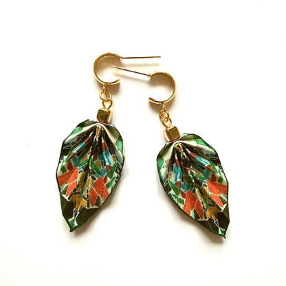Origami Leaf Earrings Quiet : Handmade Paper Jewelry, Lightweight Paper Gift