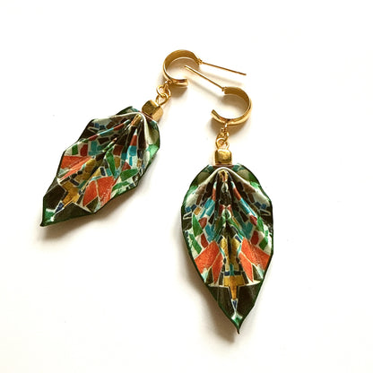 Origami Leaf Earrings Quiet : Handmade Paper Jewelry, Lightweight Paper Gift