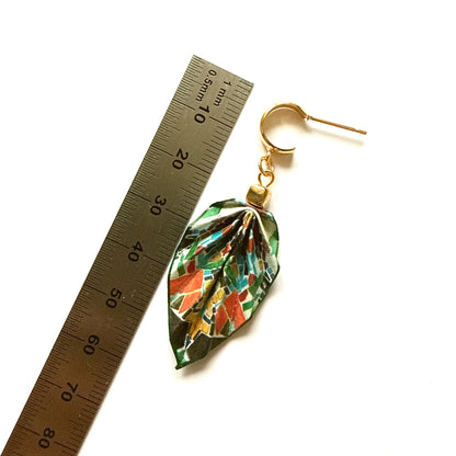 Origami Leaf Earrings Quiet : Handmade Paper Jewelry, Lightweight Paper Gift
