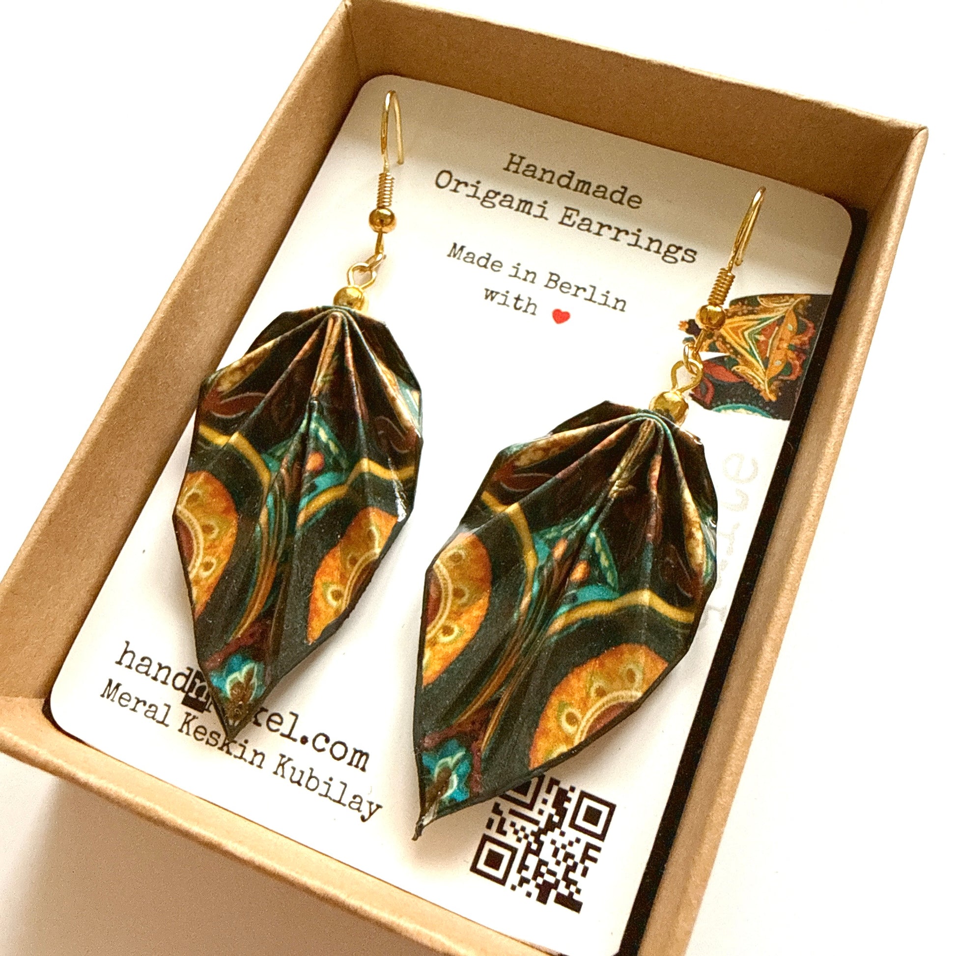Origami Leaf Earrings: Handmade Paper
