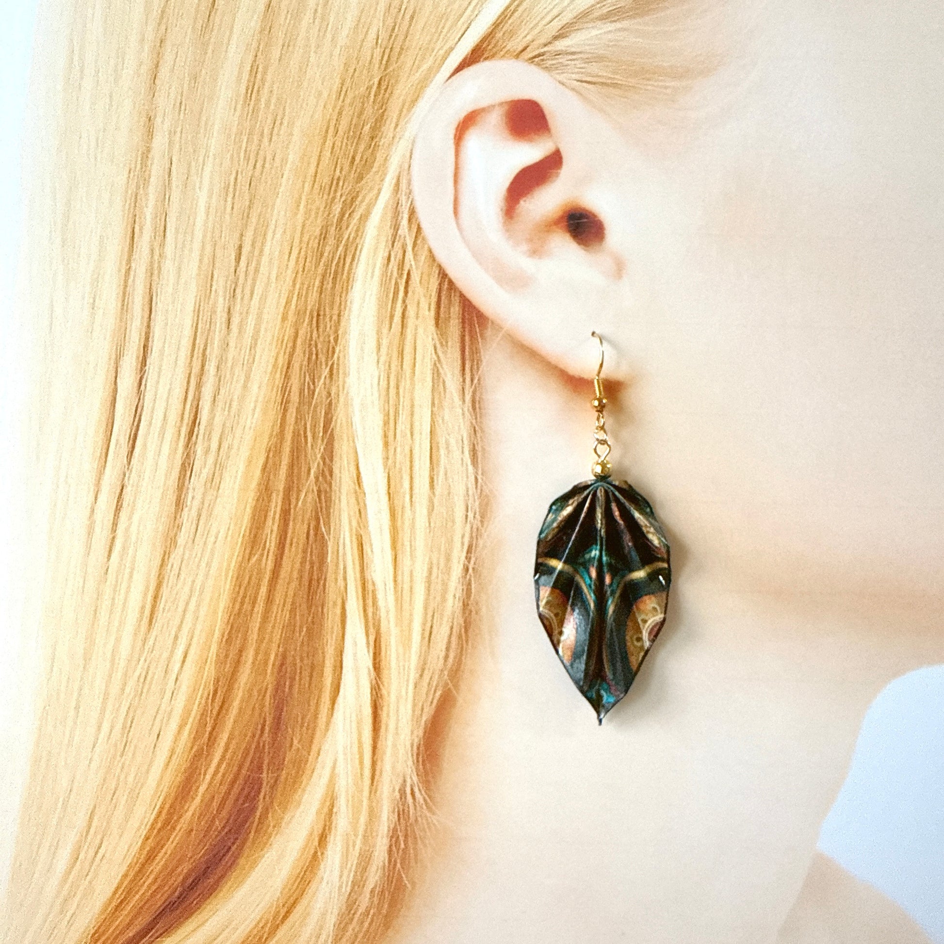 Origami Leaf Earrings: Handmade Paper Earrings