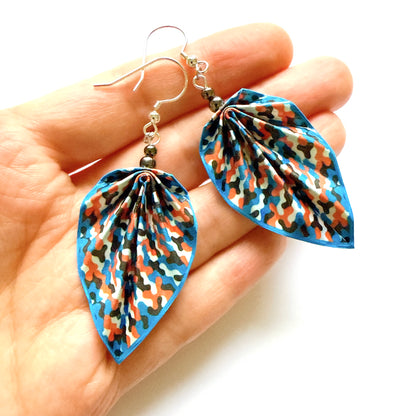 Origami Leaf Earrings : Handmade Paper Jewelry, Lightweight Paper Gift Bahn