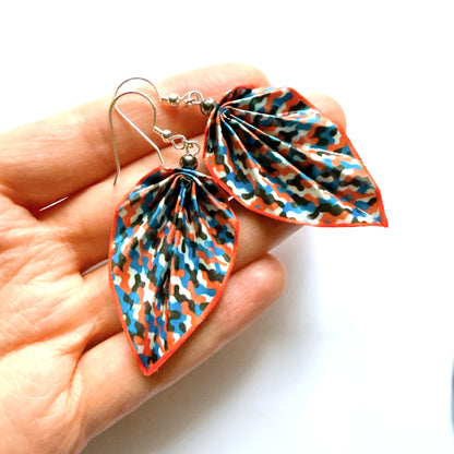 Origami Leaf Earrings : Handmade Paper Jewelry, Lightweight Paper Gift Bahn