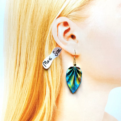 Boucles d'oreilles Origami - Bijou en papier fait main - Mosaïque bleue Trencadis d'Antoni Gaudí