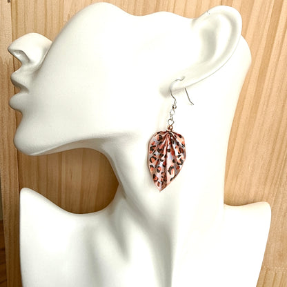 Pink Leopard Origami Earrings Happy 316 Stainless Steel - Water-Resistant Paper Jewelry by HandnPixel