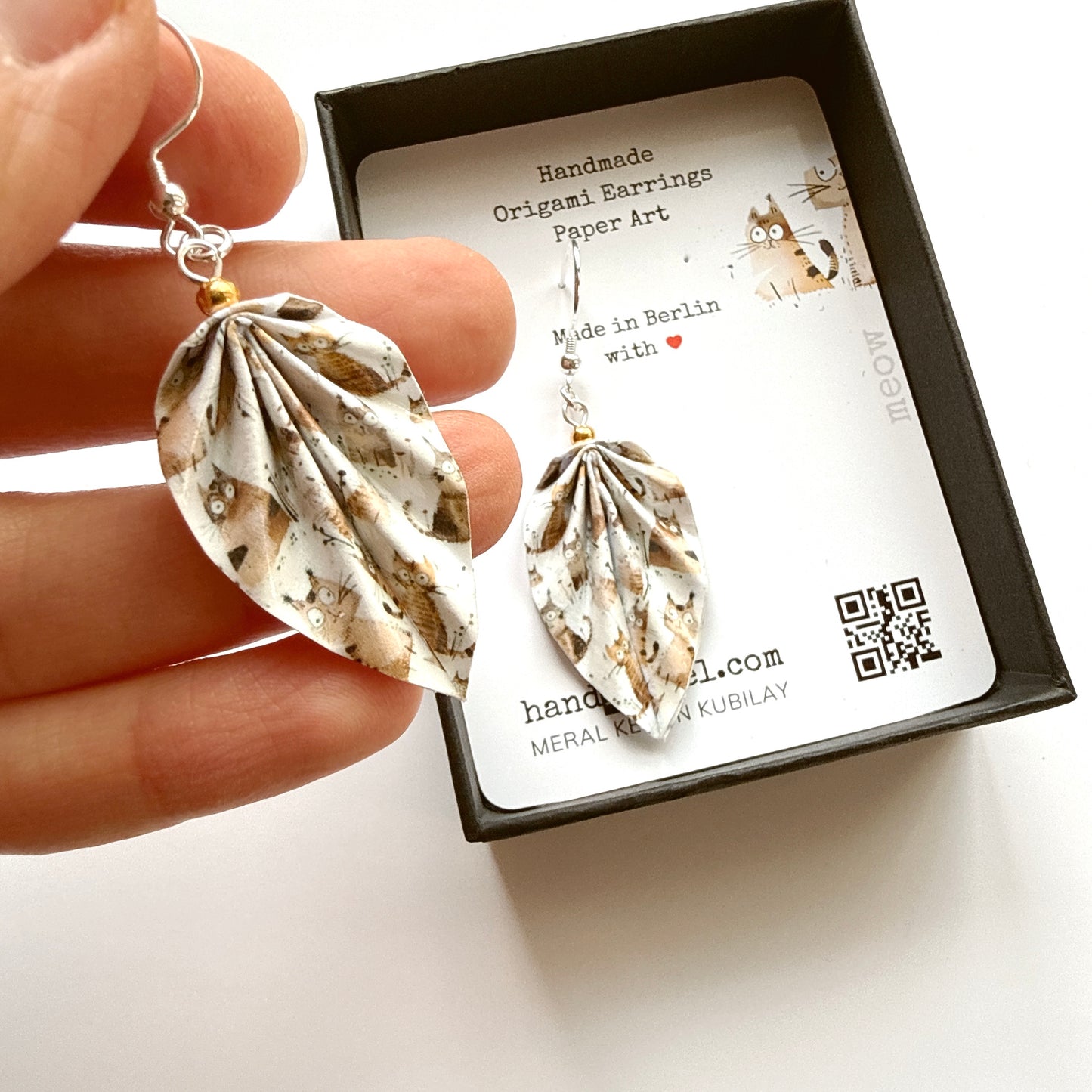 Cat Origami Earrings Handmade Meow – Unique Paper Art