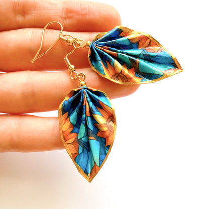 Origami Earrings Blue Forest – Lightweight Handmade Paper Jewelry