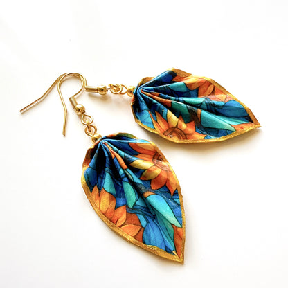 Origami Earrings Blue Forest – Lightweight Handmade Paper Jewelry