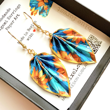 Origami Earrings Blue Forest – Lightweight Handmade Paper Jewelry