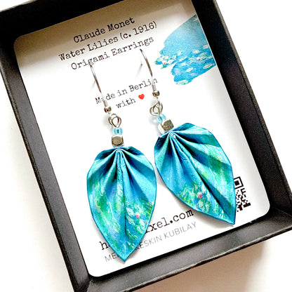 Boucles d'oreilles Origami - Bijou en papier fait main - Mosaïque bleue Trencadis d'Antoni Gaudí