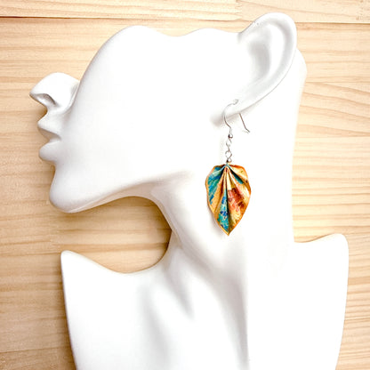 Gaudí Inspired Mosaic Origami Leaf Earrings Terra – Handmade Lightweight Paper Jewelry