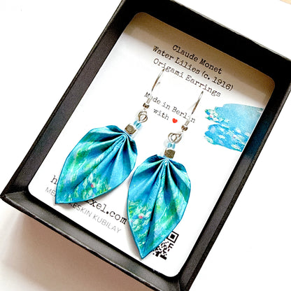 Boucles d'oreilles Origami - Bijou en papier fait main - Mosaïque bleue Trencadis d'Antoni Gaudí