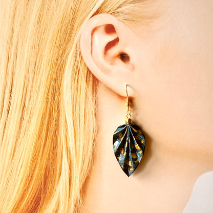 Origami Leaf Earrings: Handmade Paper Jewelry Deepblue