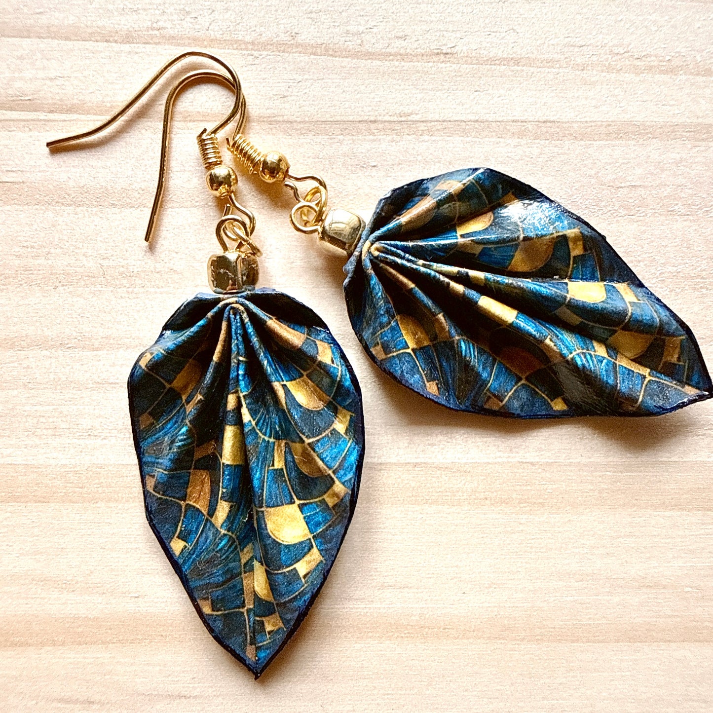 Origami Leaf Earrings: Handmade Paper Jewelry Deepblue