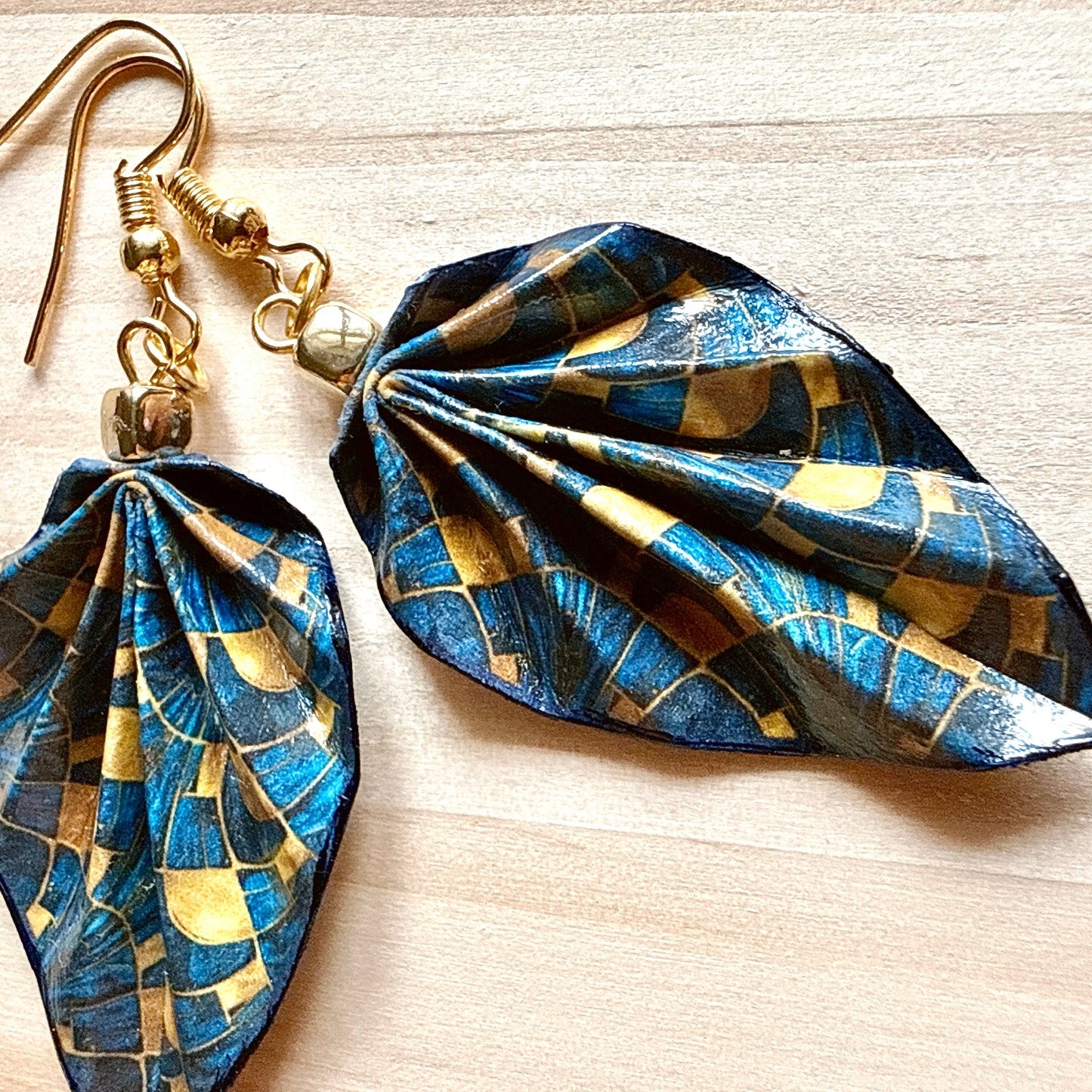 Origami Leaf Earrings: Handmade Paper Jewelry Deepblue