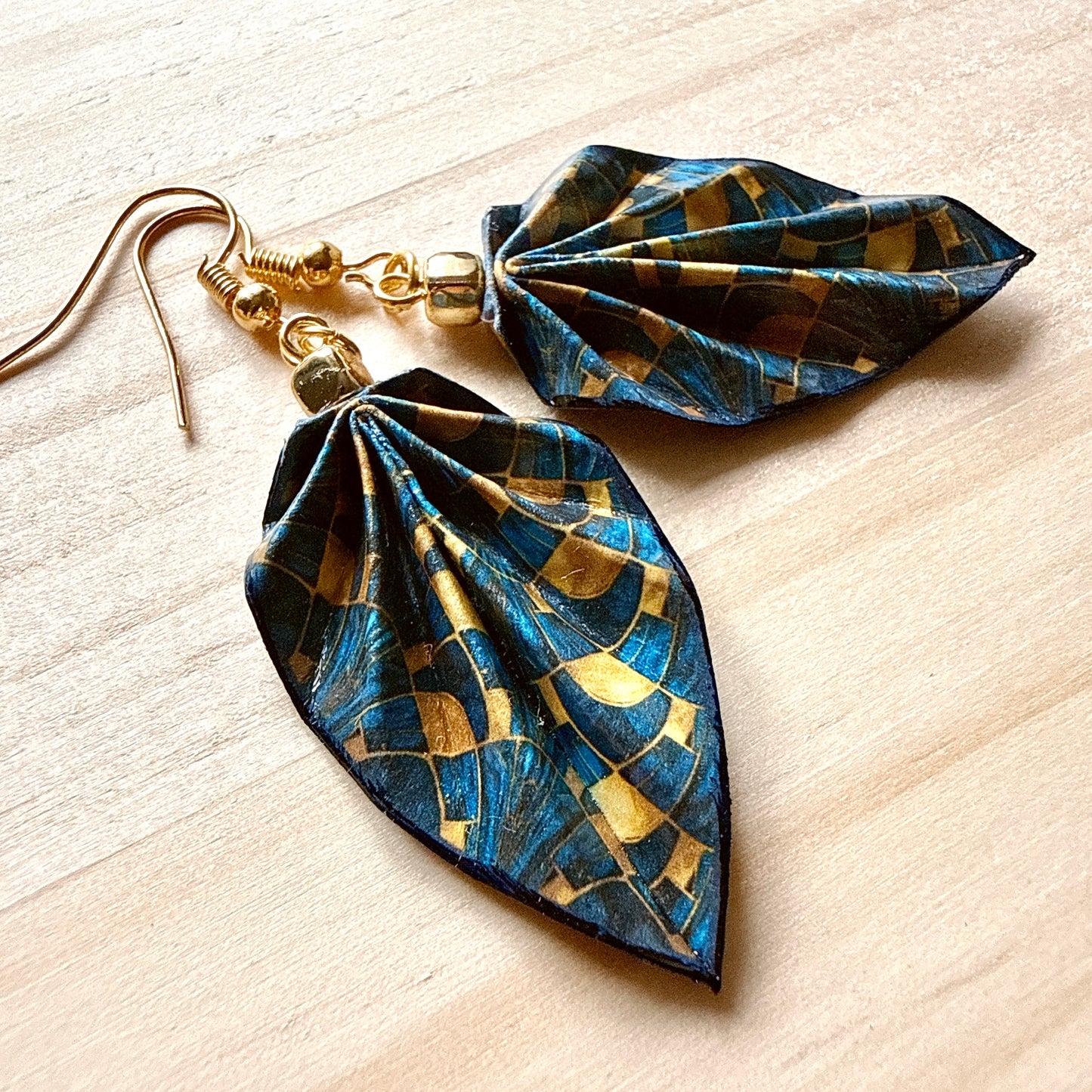 Origami Leaf Earrings: Handmade Paper Jewelry Deepblue