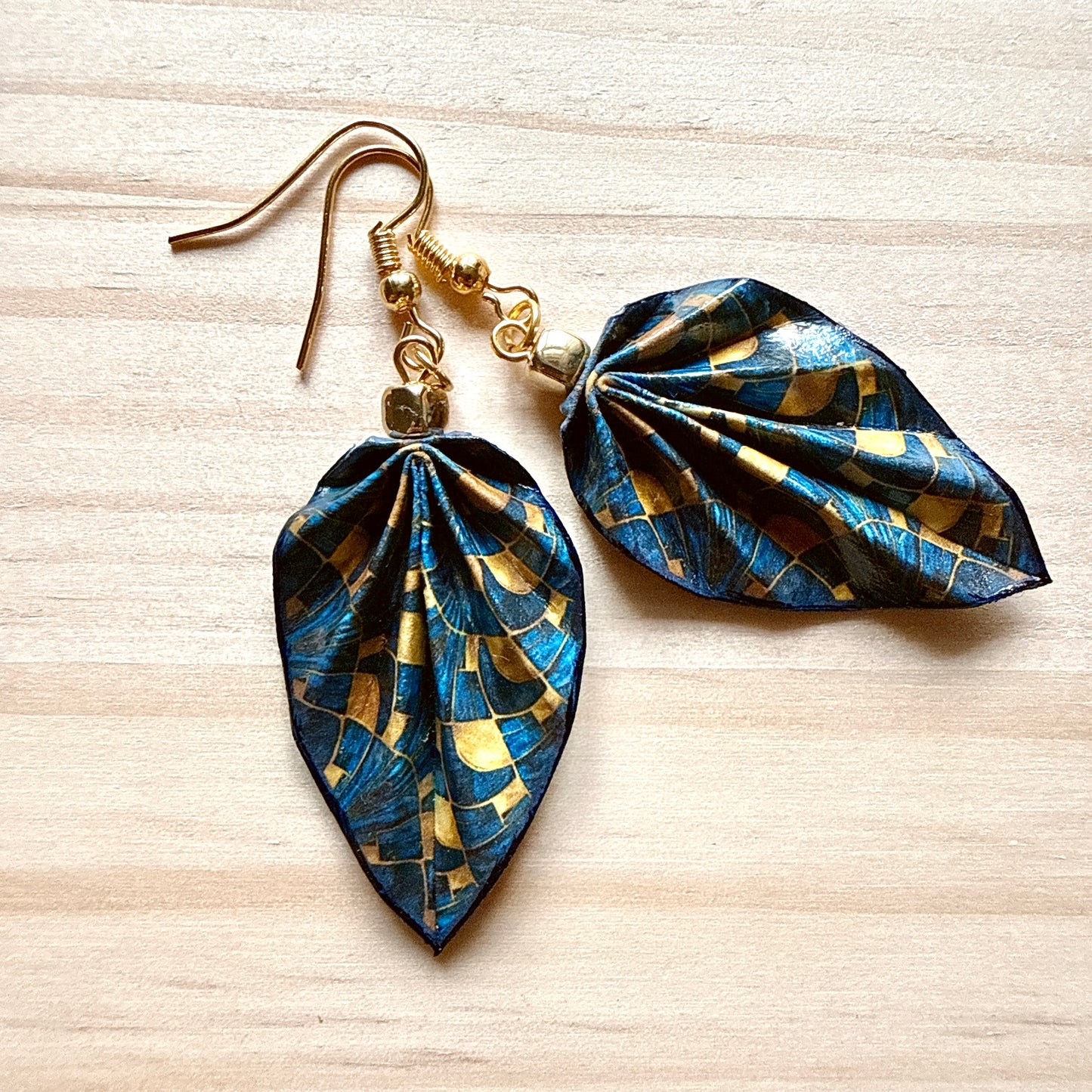 Origami Leaf Earrings: Handmade Paper Jewelry Deepblue