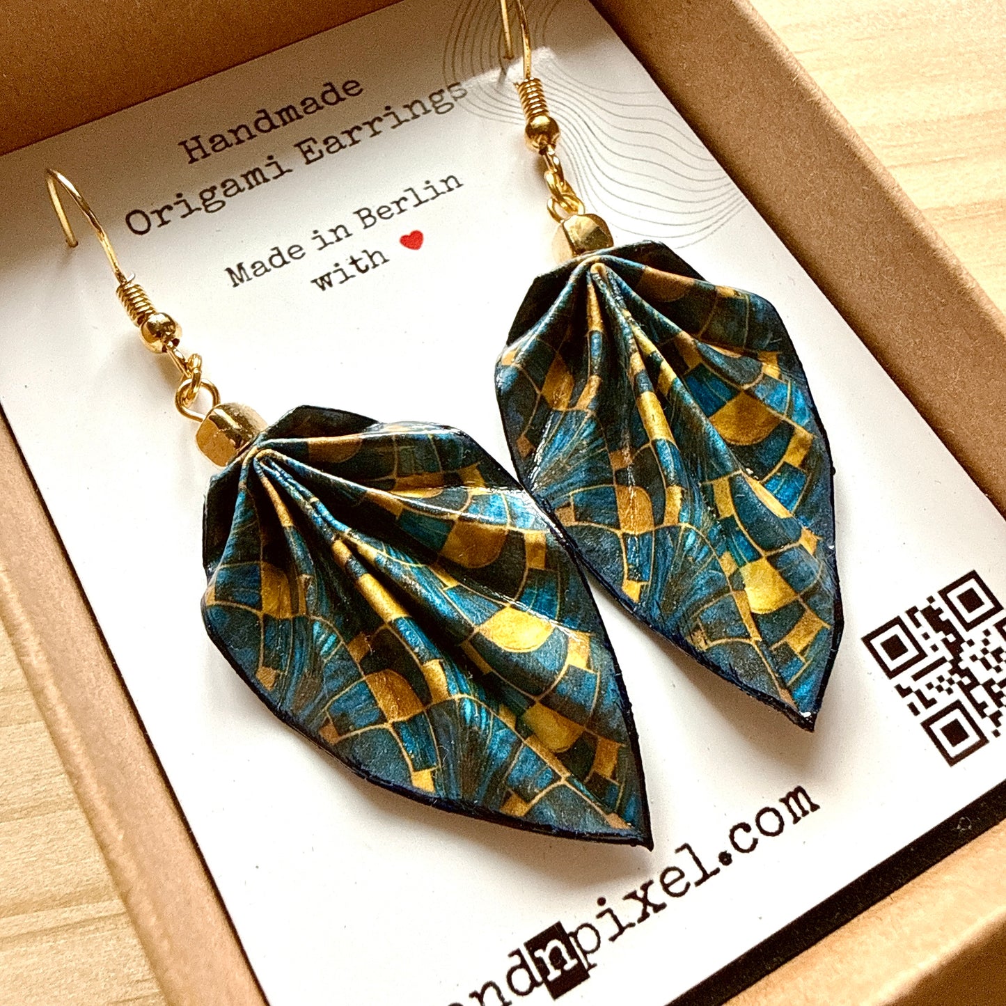 Origami Leaf Earrings: Handmade Paper Jewelry Deepblue