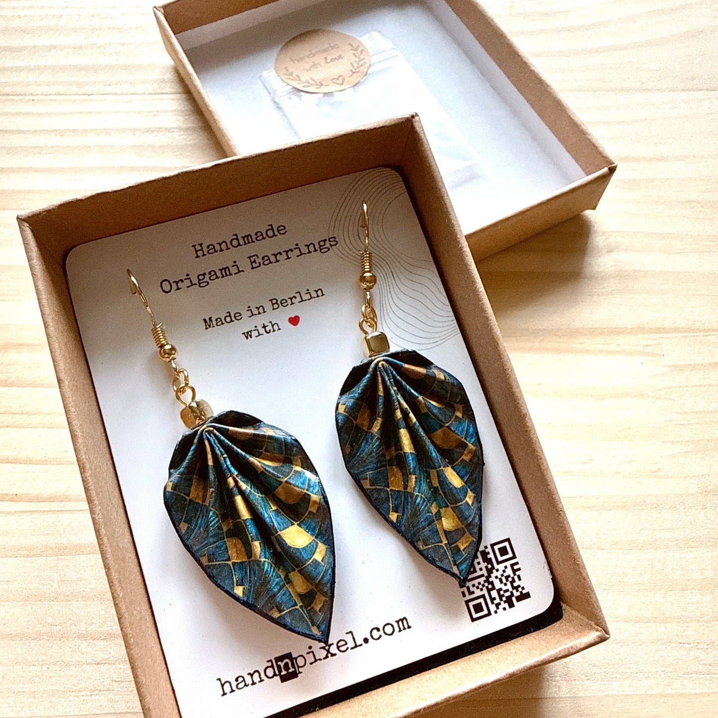 Origami Leaf Earrings: Handmade Paper Jewelry Deepblue